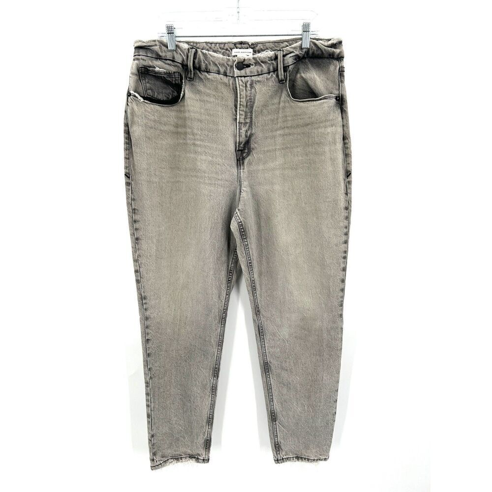 GOOD AMERICAN Women's Gray Classic Fit High Rise Distressed Slim Jeans Size 15